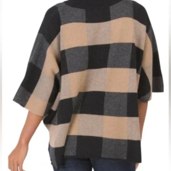NOTE di ANITA Merino Wool Checkered Dolman Sleeve Mock Neck Poncho Size O/S - Picture 2 of 7